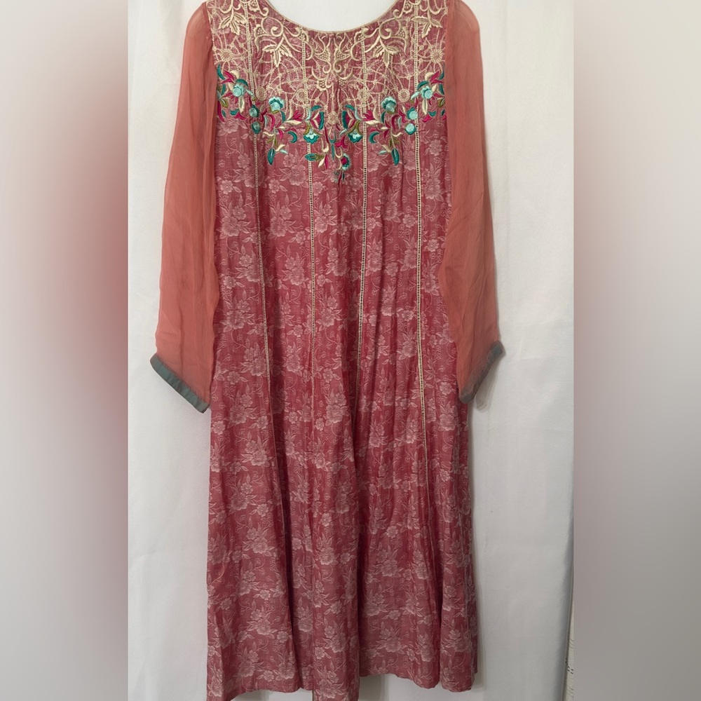 pinkEmbroidered Dress with Sheer Sleeves pit to pit 17 long 43